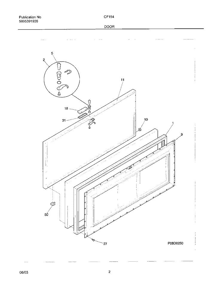 DOOR Diagram and Parts List for CF154  Frigidaire Freezer