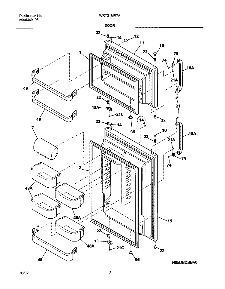 DOOR Diagram and Parts List for WRT21MR7AS0  Westinghouse Refrigerator