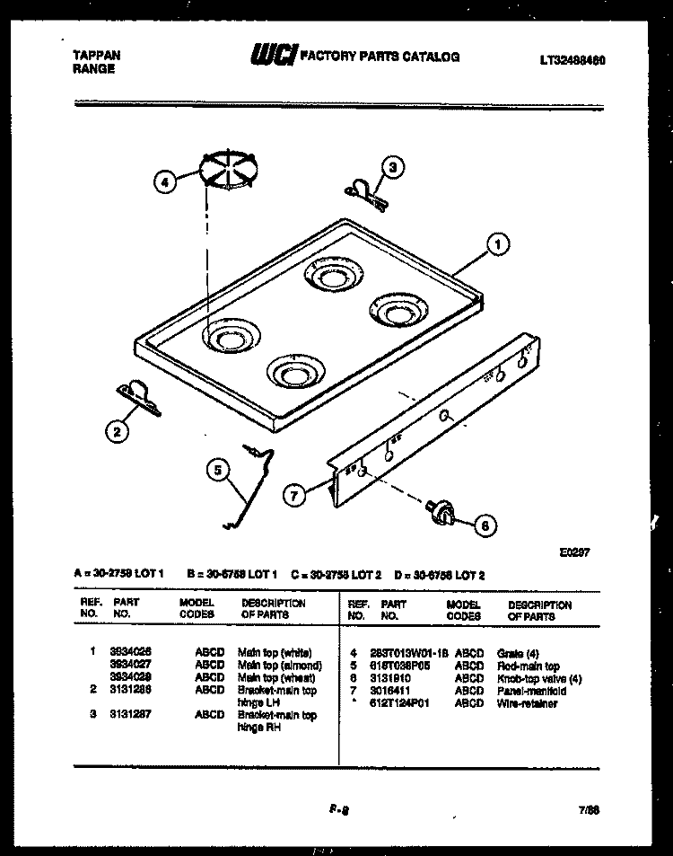 BROILER PARTS Diagram and Parts List for 31-7968-66-03  Tappan Range