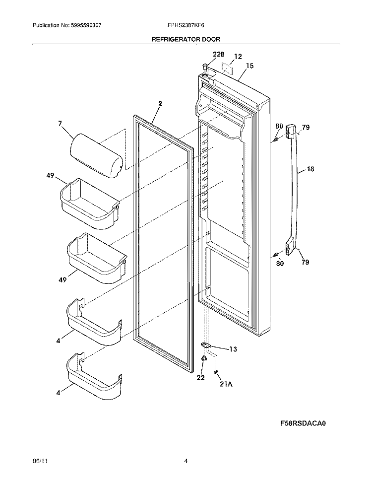 REFRIGERATOR DOOR Diagram and Parts List for FPHS2387KF6  Frigidaire Refrigerator