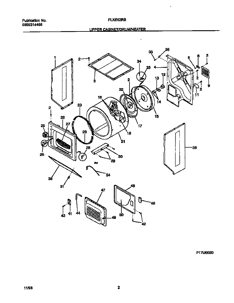 P17U0020 DRY CAB, DRM, HTR Diagram and Parts List for FLXE52RBT8  Frigidaire Washer Dryer Combo