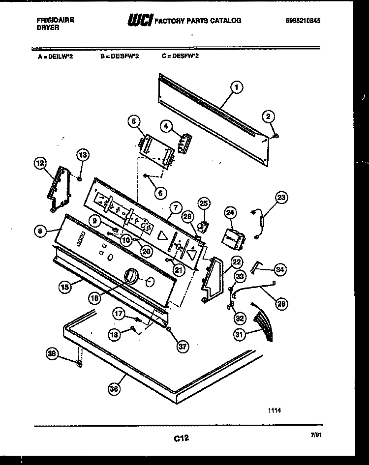CONSOLE AND CONTROL PARTS Diagram and Parts List for DEISFW2  Frigidaire Dryer