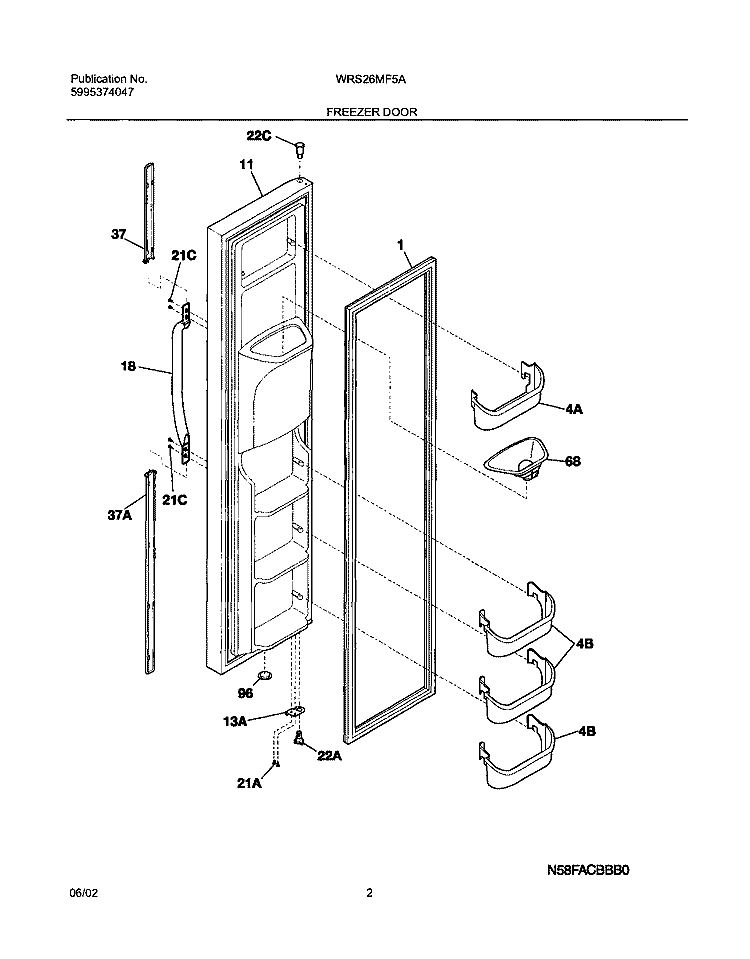 FREEZER DOOR Diagram and Parts List for WRS26MF5AQ3  Westinghouse Refrigerator