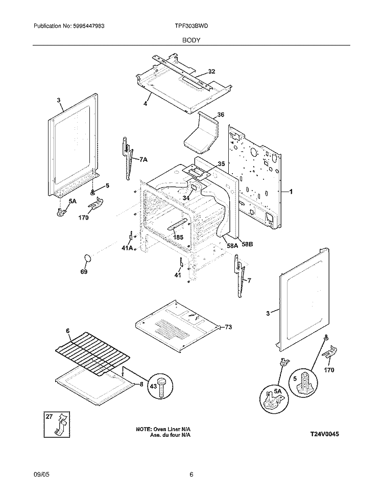 BODY Diagram and Parts List for TPF303BWD  Tappan Range