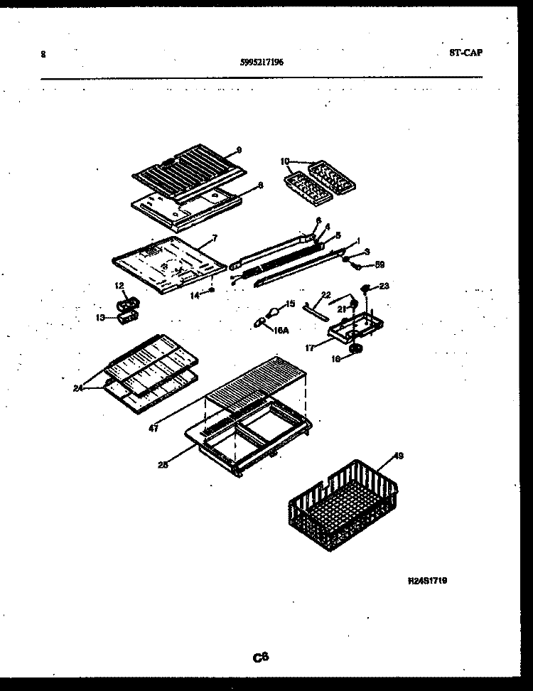 SHELVES AND SUPPORTS Diagram and Parts List for RT171NCW1  Frigidaire Refrigerator