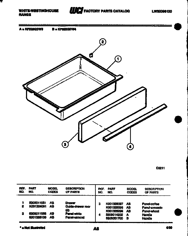 DRAWER PARTS Diagram and Parts List for KF520GDW4  Frigidaire Range