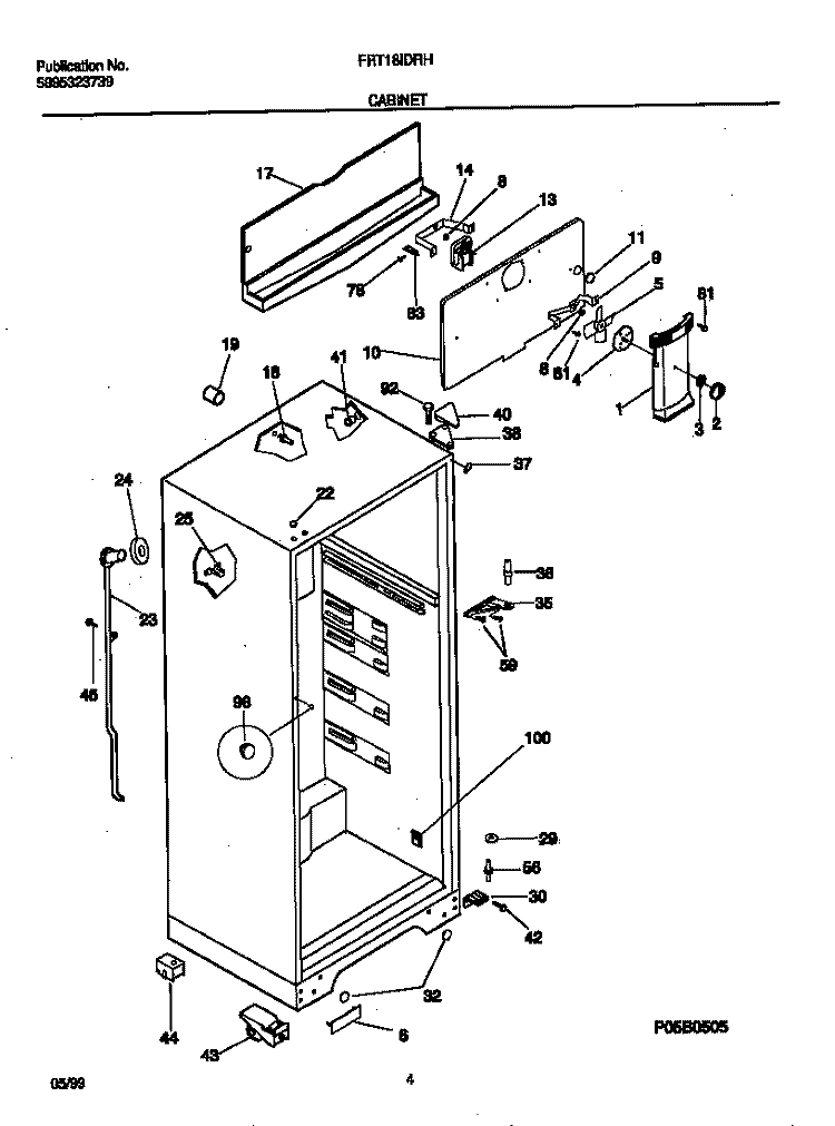 CABINET Diagram and Parts List for FRT18IDRHW0  Frigidaire Refrigerator
