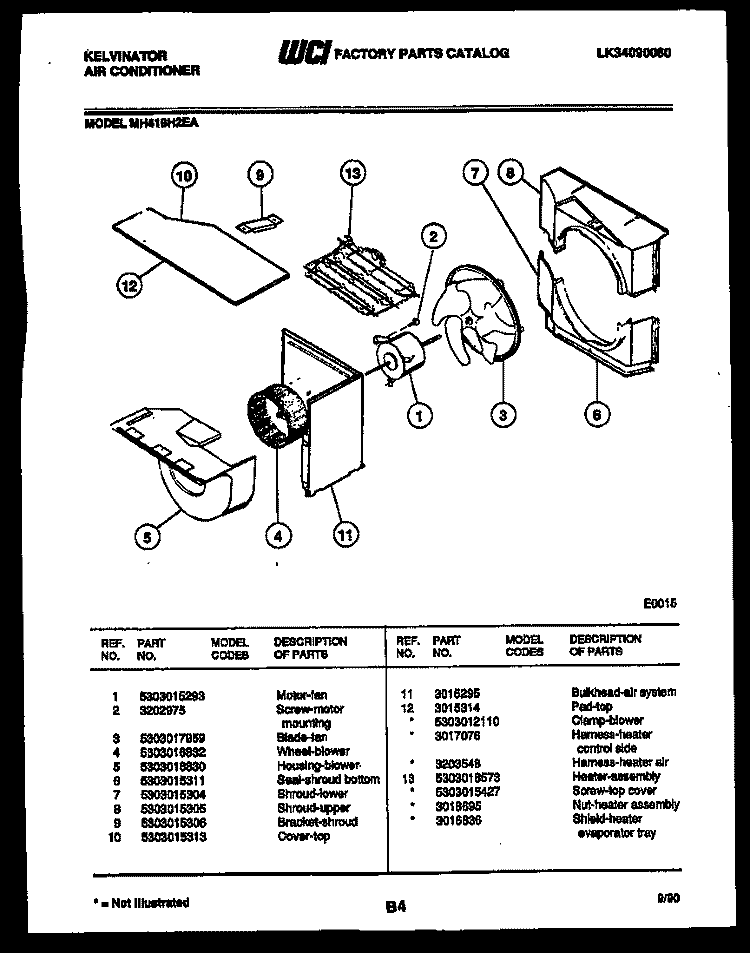 AIR HANDLING PARTS Diagram and Parts List for MH418H2EA  Kelvinator Air Conditioner