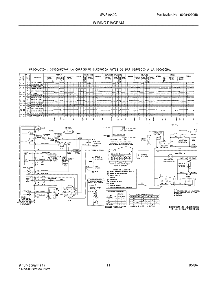 WIRING DIAGRAM Diagram and Parts List for SWS1649CQ0  Westinghouse Washer