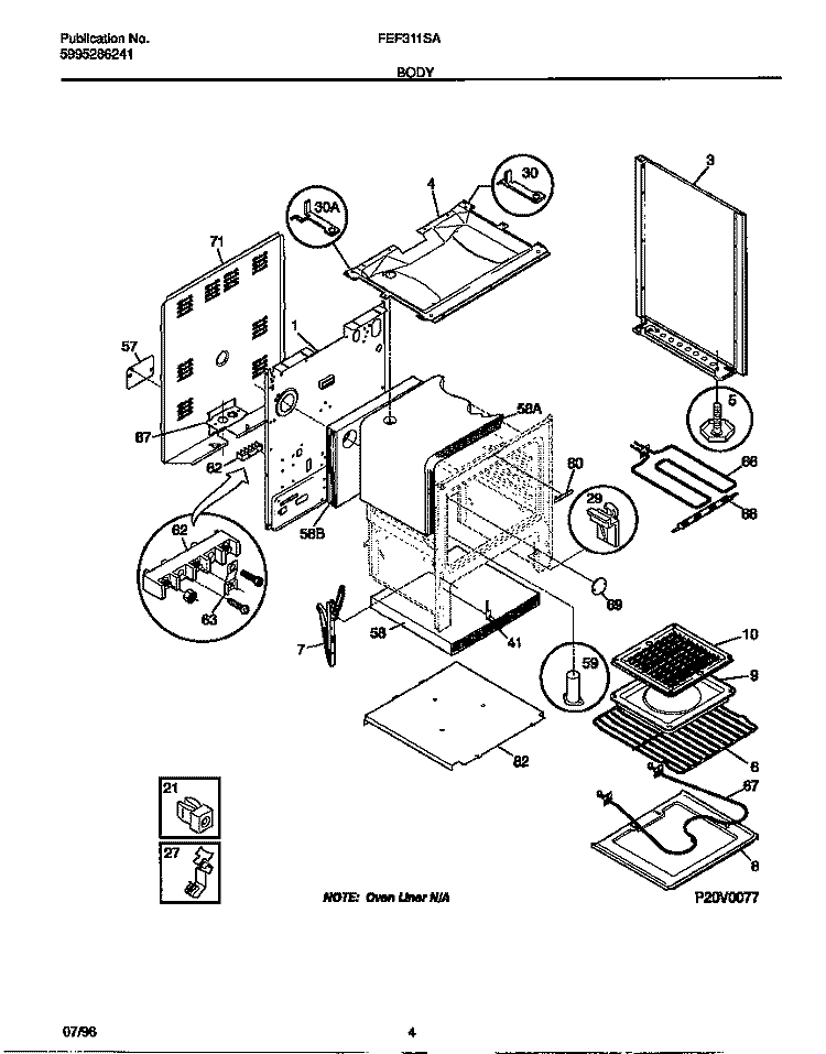 BODY Diagram and Parts List for FEF311SADF  Frigidaire Range
