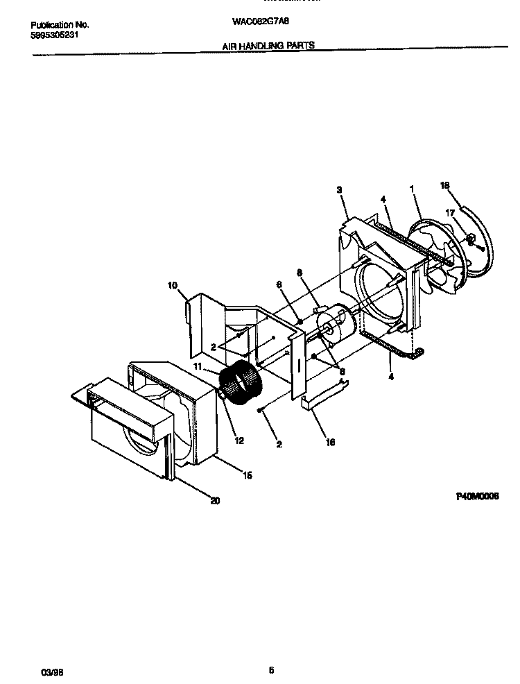 AIR HANDLING PARTS Diagram and Parts List for WAC082G7A8  Frigidaire Air Conditioner