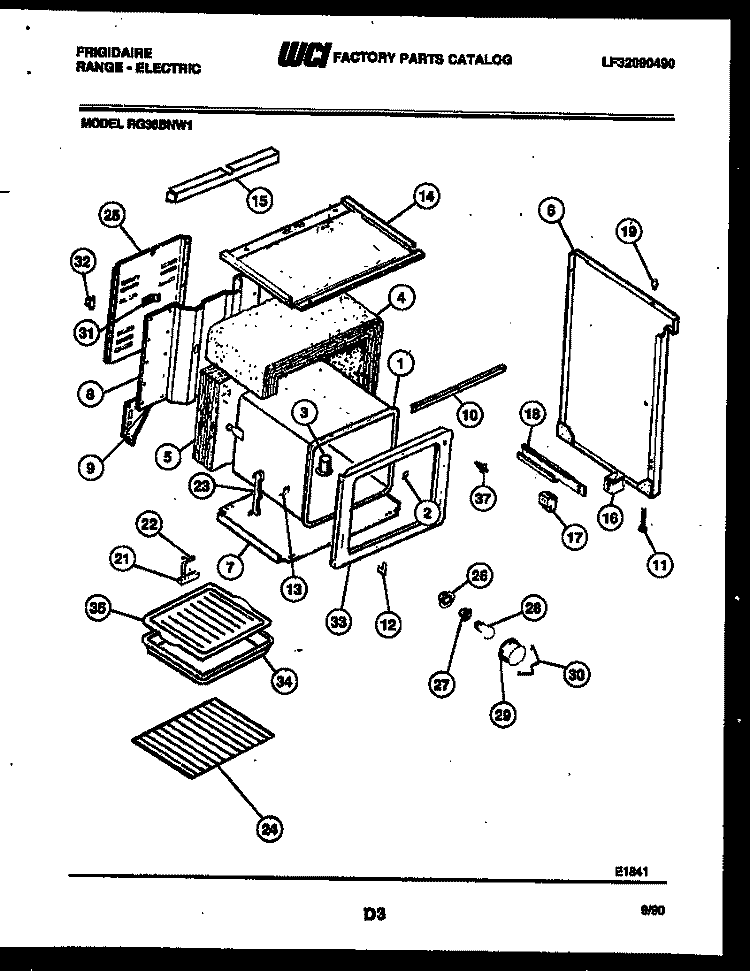 BODY PARTS Diagram and Parts List for RG36BNW1  Frigidaire Range