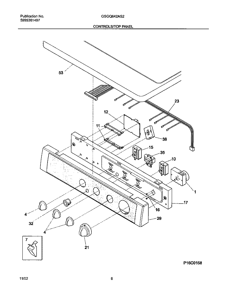 CONTROLS / TOP PANEL Diagram and Parts List for GSGQ642AS2  Frigidaire Dryer