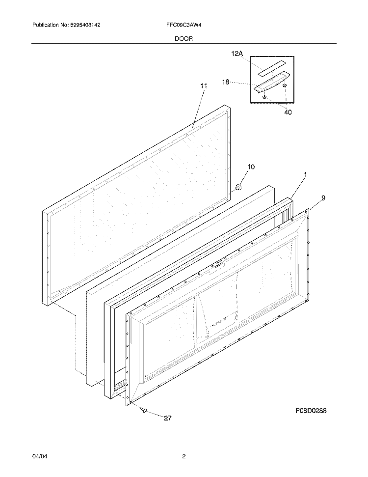 DOOR Diagram and Parts List for FFC09C3AW4  Frigidaire Freezer