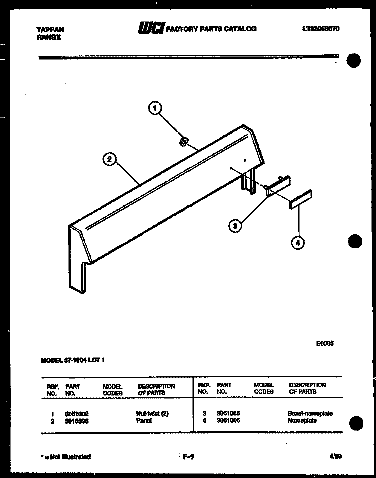 BACKGUARD Diagram and Parts List for 37-1004-23-01  Tappan Range