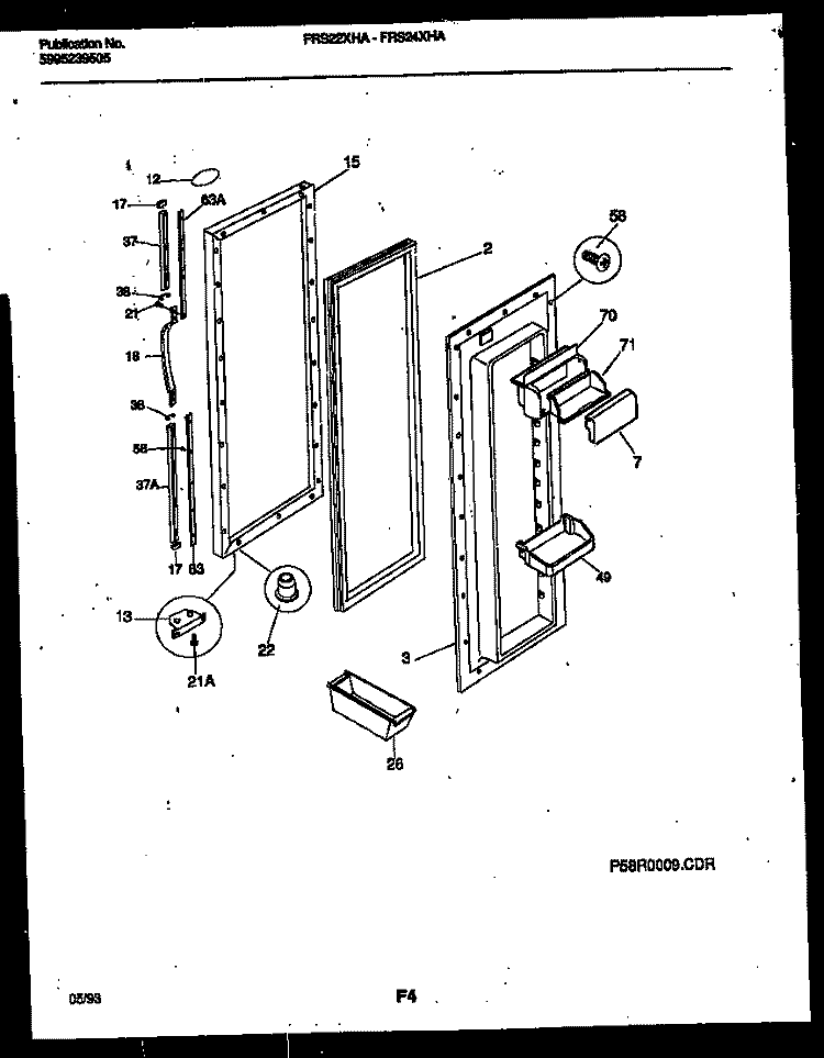 REFRIGERATOR DOOR PARTS Diagram and Parts List for FRS22XHAB0  Frigidaire Refrigerator