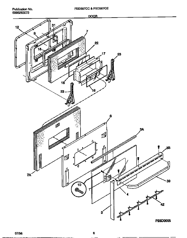 DOOR Diagram and Parts List for FED387CCSF  Frigidaire Wall Oven