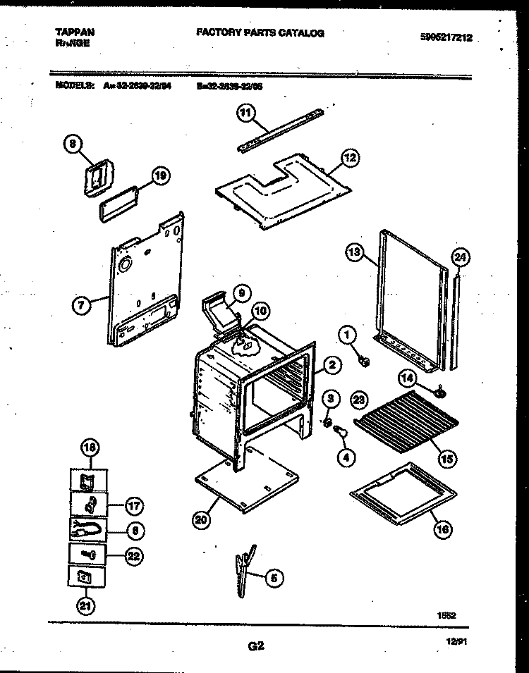 BODY PARTS Diagram and Parts List for 32-2639-00-05  Tappan Range