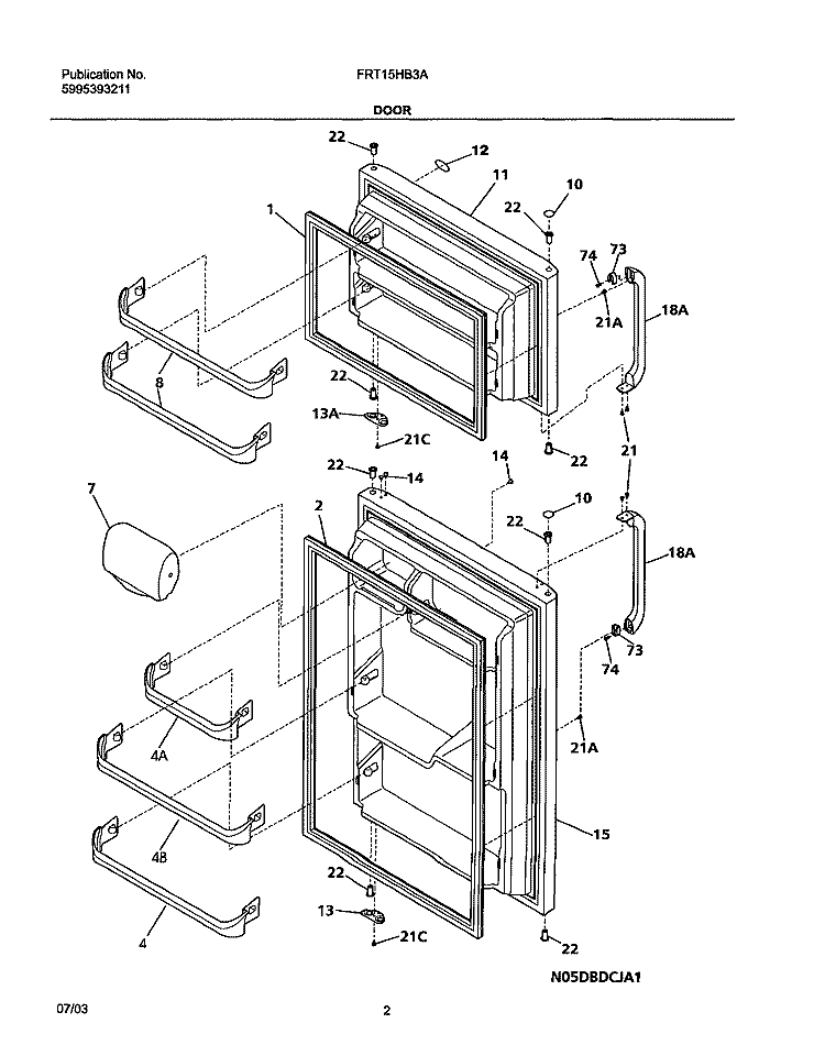 DOOR Diagram and Parts List for FRT15HB3AZ5  Frigidaire Refrigerator