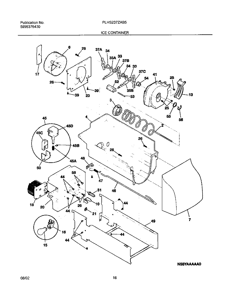 ICE CONTAINER Diagram and Parts List for PLHS237ZAB5  Frigidaire Refrigerator