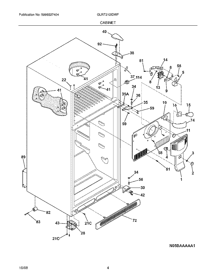 CABINET Diagram and Parts List for GLRT212IDWF  Frigidaire Refrigerator