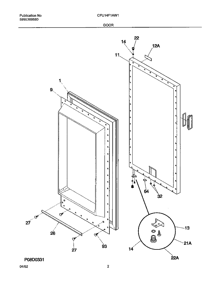 DOOR Diagram and Parts List for CFU14F1AW1  Uni Freezer