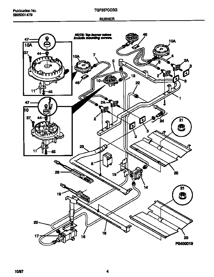 BURNER Diagram and Parts List for TGF357CCSG  Tappan Range