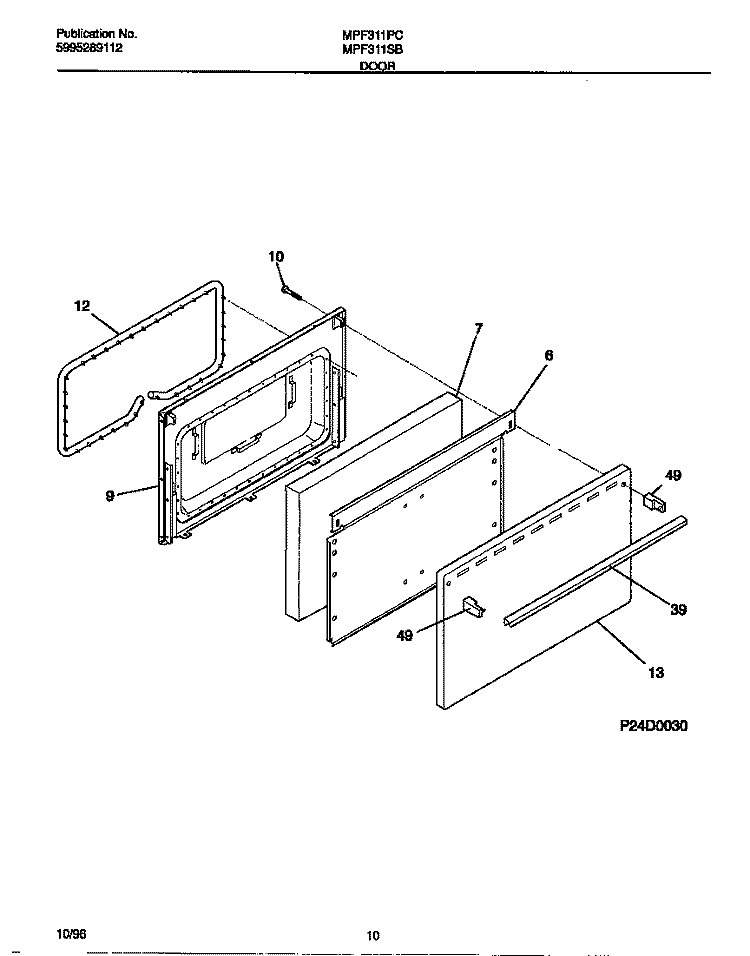 DOOR Diagram and Parts List for MPF311PCWC  Frigidaire Range