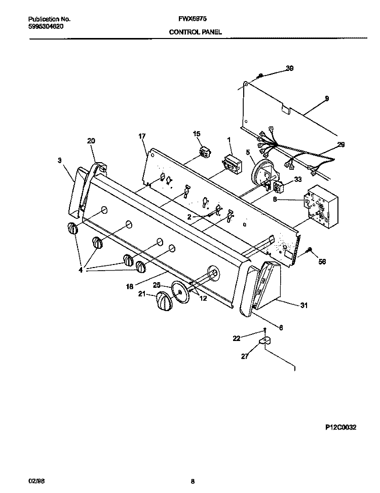 CONTROL PANEL Diagram and Parts List for FWX6975EW2  Frigidaire Washer