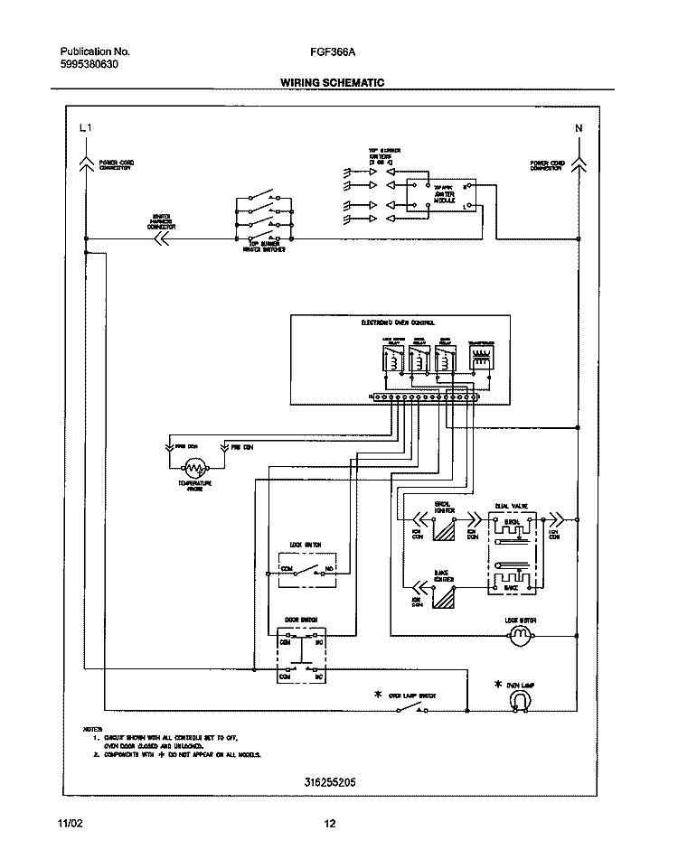 WIRING SCHEMATIC Diagram and Parts List for FGF366AUA  Frigidaire Range