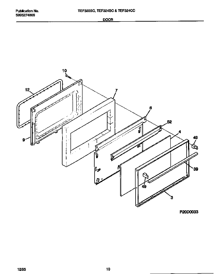 DOOR Diagram and Parts List for TEF324CCSB  Tappan Range