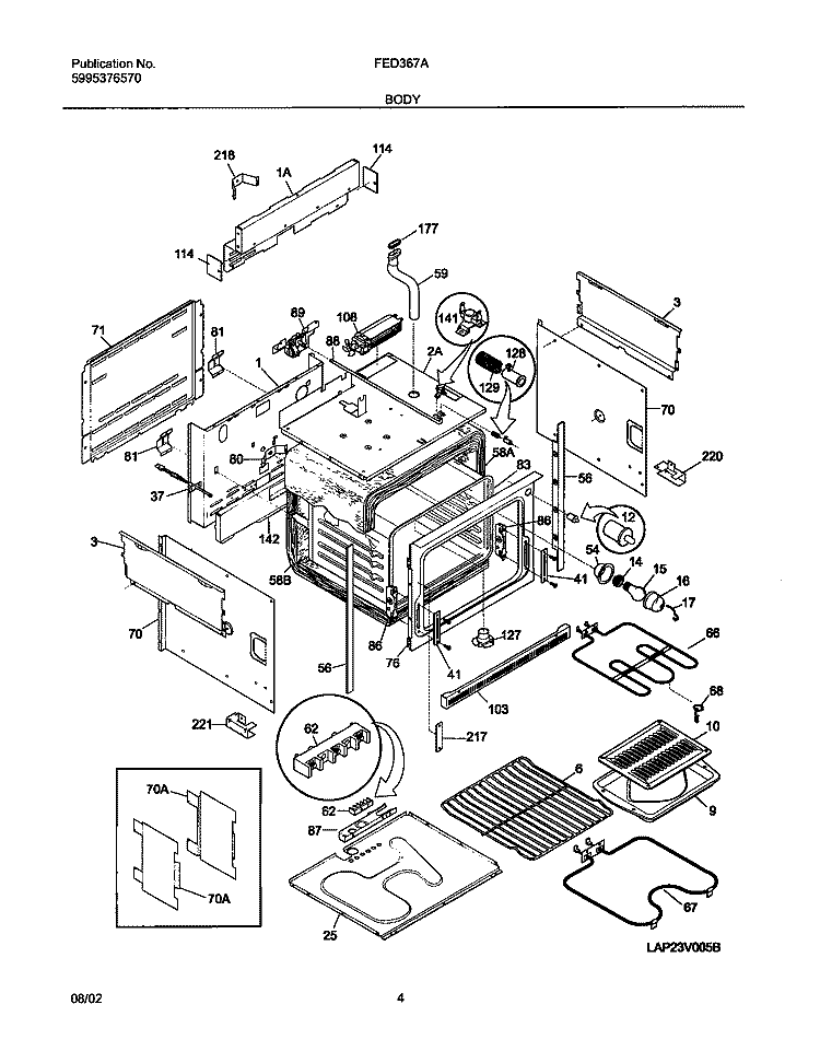 BODY Diagram and Parts List for FED367AQE  Frigidaire Range