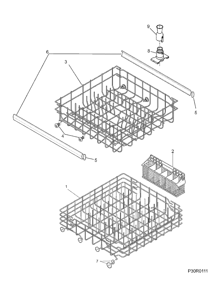 RACKS Diagram and Parts List for FDB510CFS1  Frigidaire Dishwasher