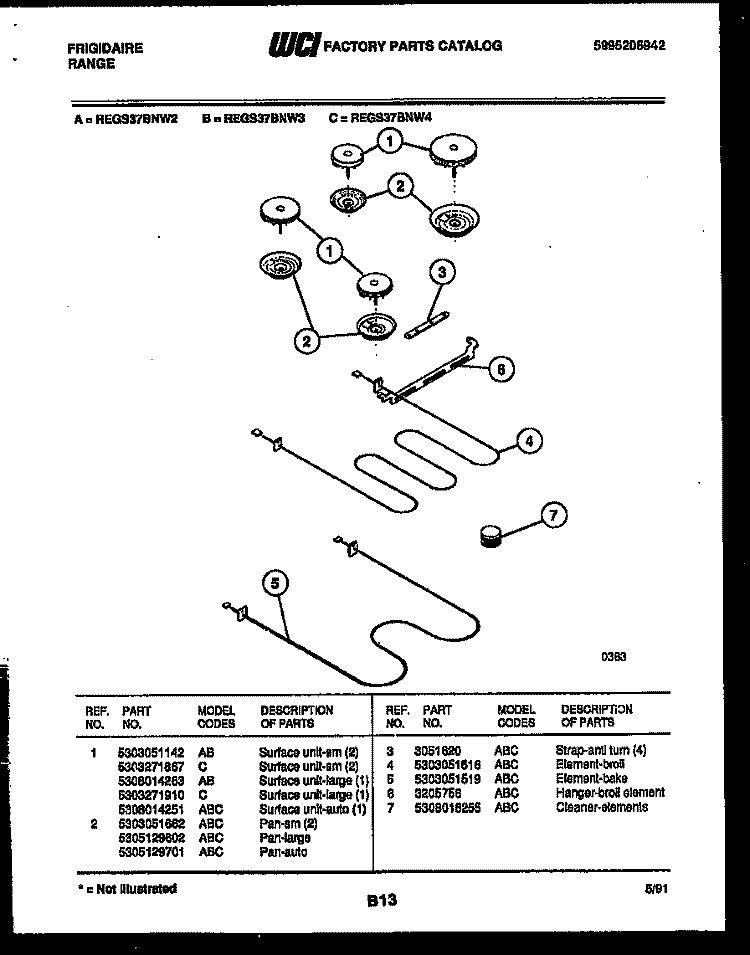BROILER PARTS Diagram and Parts List for REGS37BNW2  Frigidaire Range