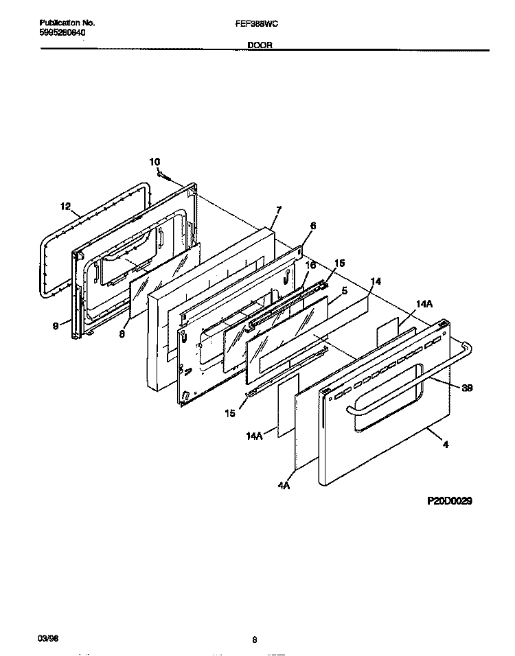 DOOR Diagram and Parts List for FEF388WCCD  Frigidaire Range