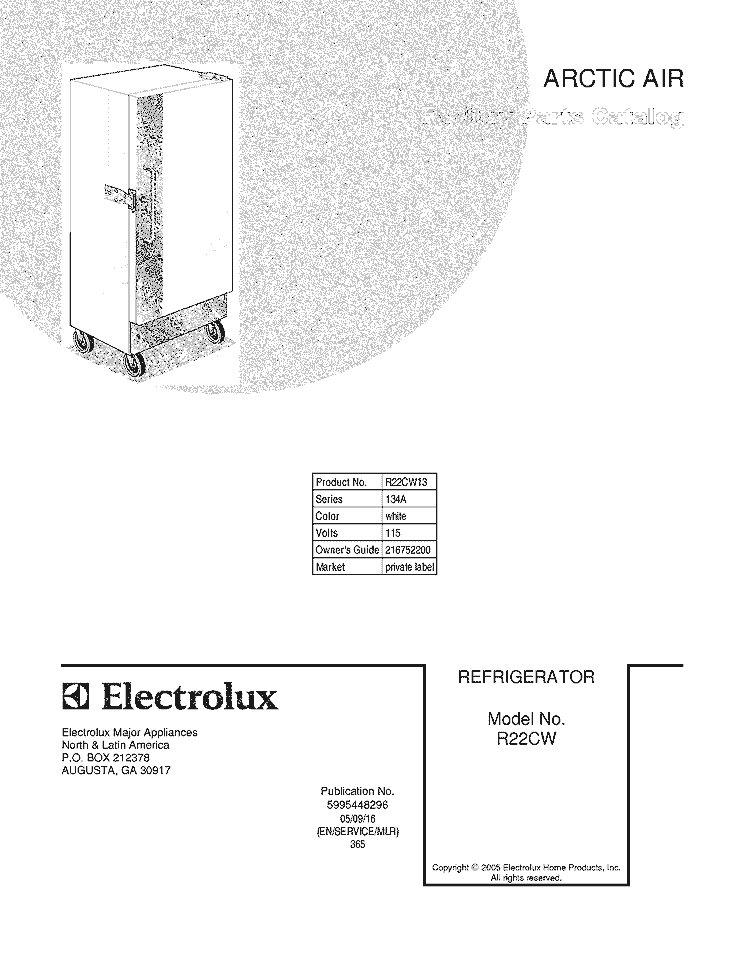 COVER Diagram and Parts List for R22CW13  Frigidaire Refrigerator