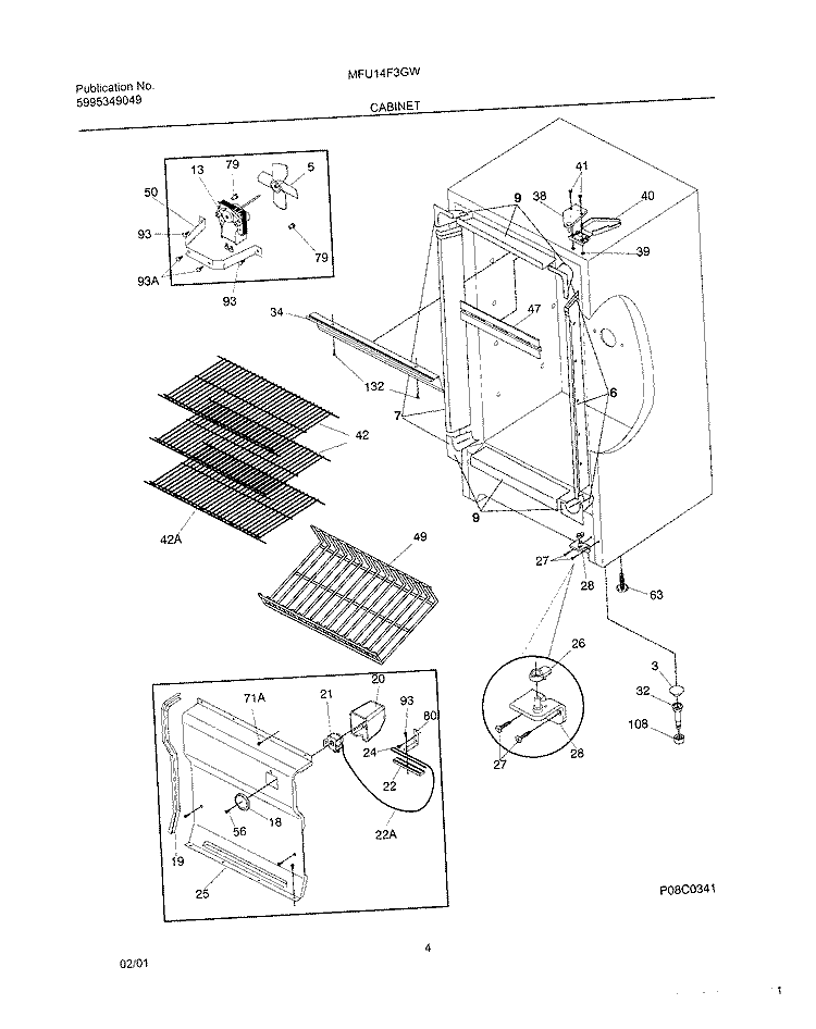 CABINET Diagram and Parts List for MFU14F3GW9  Frigidaire Freezer