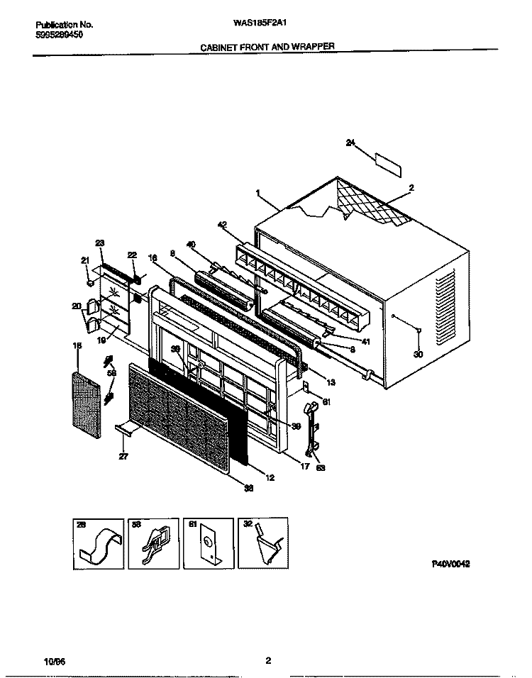 CABINET FRONT AND WRAPPER Diagram and Parts List for WAS185F2A1  Frigidaire Air Conditioner
