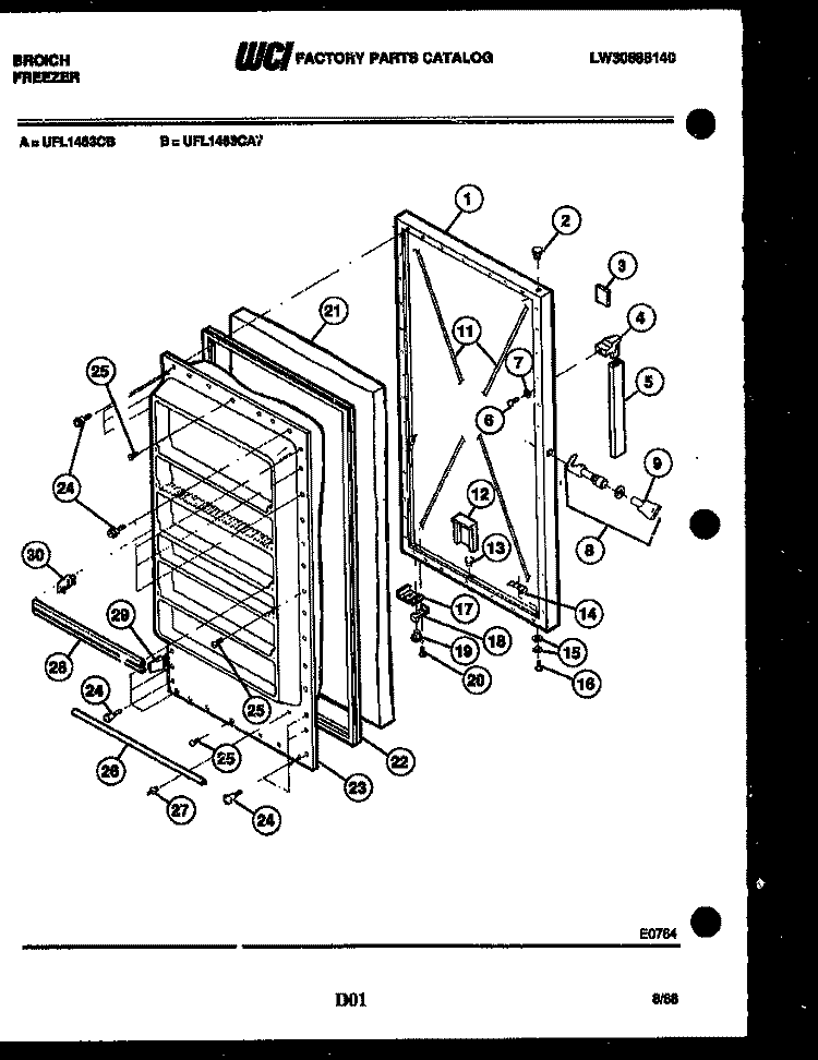 DOOR PARTS Diagram and Parts List for UFL1463CA7  Frigidaire Freezer