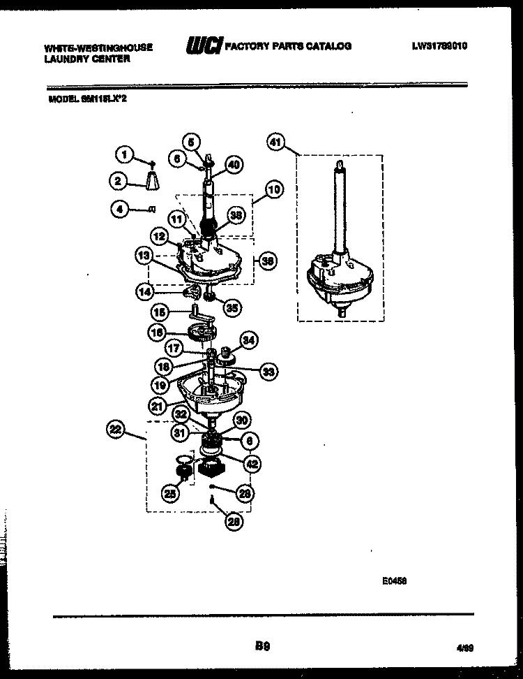 TRANSMISSION PARTS Diagram and Parts List for SM115LXD2  Frigidaire Washer