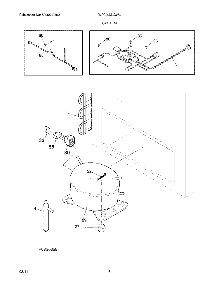 SYSTEM Diagram and Parts List for WFC09M3BW6  Crosley Freezer