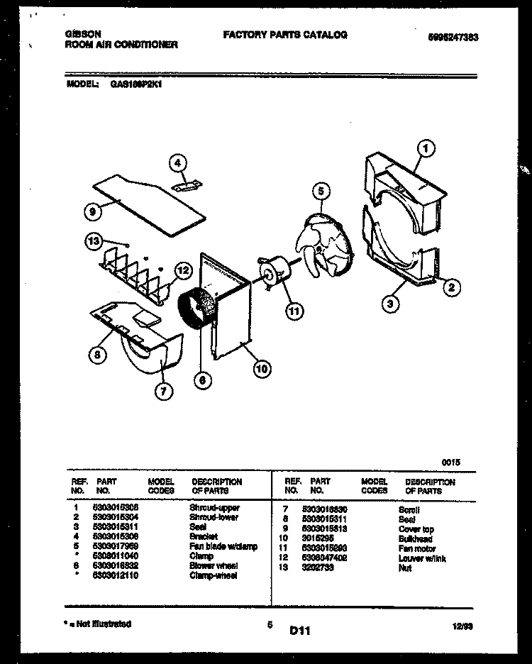 AIR HANDLING PARTS Diagram and Parts List for GAS188P2K2  Gibson Air Conditioner