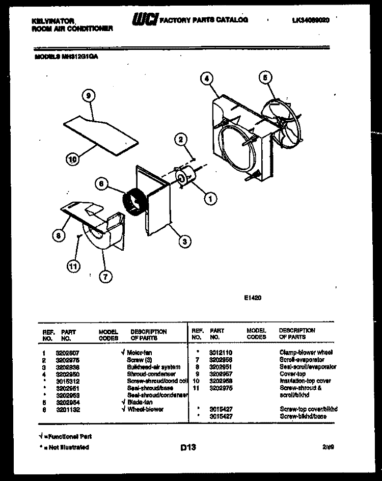 AIR HANDLING PARTS Diagram and Parts List for MH312G1QA  Kelvinator Air Conditioner