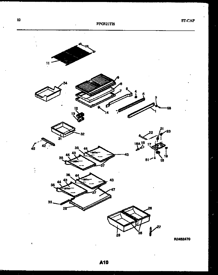 SHELVES AND SUPPORTS Diagram and Parts List for FPGS21TISW0  Frigidaire Refrigerator