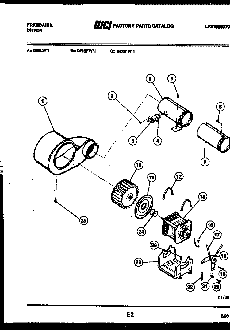MOTOR AND BLOWER PARTS Diagram and Parts List for DEISFL1  Frigidaire Dryer