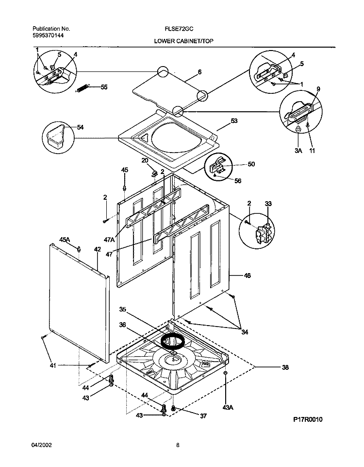 WSHR CAB, TOP Diagram and Parts List for FLSE72GCTC  Frigidaire Washer Dryer Combo