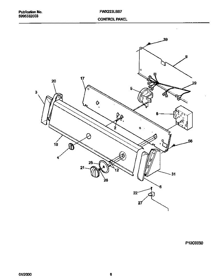 P12C0050 CONTROL PANEL Diagram and Parts List for FWX223LBS7  Frigidaire Washer