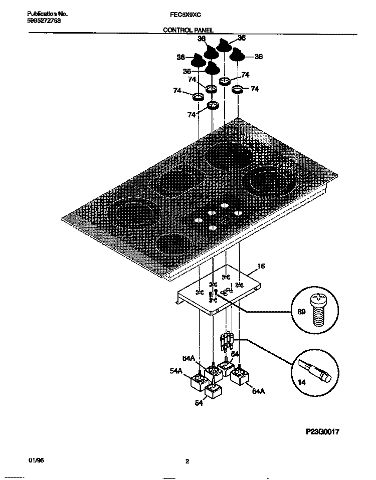 CONTROL PANEL Diagram and Parts List for FEC6X9XCT2  Frigidaire Cooktop