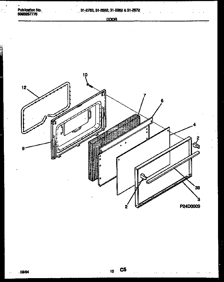 DOOR PARTS Diagram and Parts List for 31-2752-23-02  Tappan Range