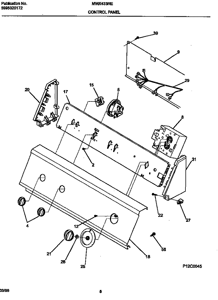 CONTROL PANEL Diagram and Parts List for MWX433RED3  Frigidaire Washer
